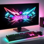 Gamer computer desktop with RGB lights on the background, Modern